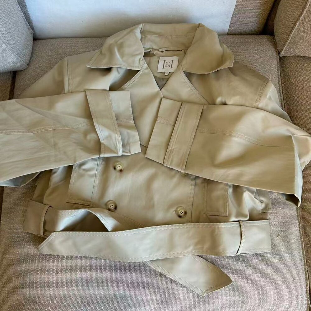 BEST Helsa Oversized Cropped Trench Coat Jacket XSmall Chino Khaki Quiet Lux - Picture 7 of 12